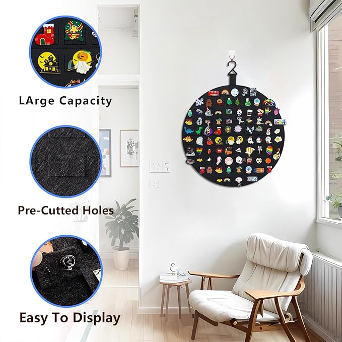 Collector Pin Board - Enamel Pin Hanging Display with 76 Slots (Black)