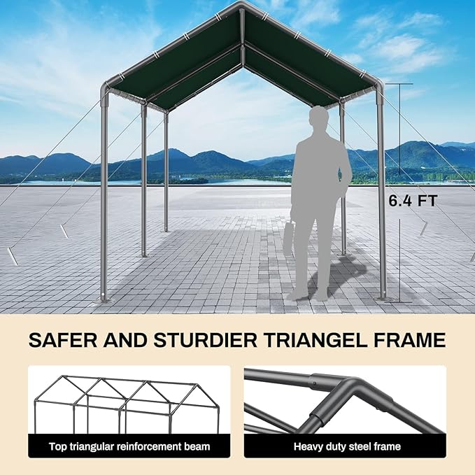 Carport 10x20 Ft Heavy Duty Canopy Steel Canopy Storage Shed,Portable Party Tent,Portable Garage All-Season Tarp for Carport Floor Fixing Green