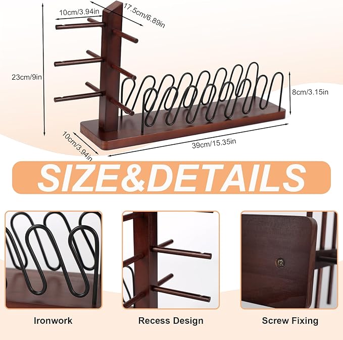2-In-1 Hat Stand Rack for Baseball Caps Wood Hat Organizer with Eyeglasses Holder Sunglasses Organizer Space-Saving Closet Shelf Organizer for Bedroom Entryway