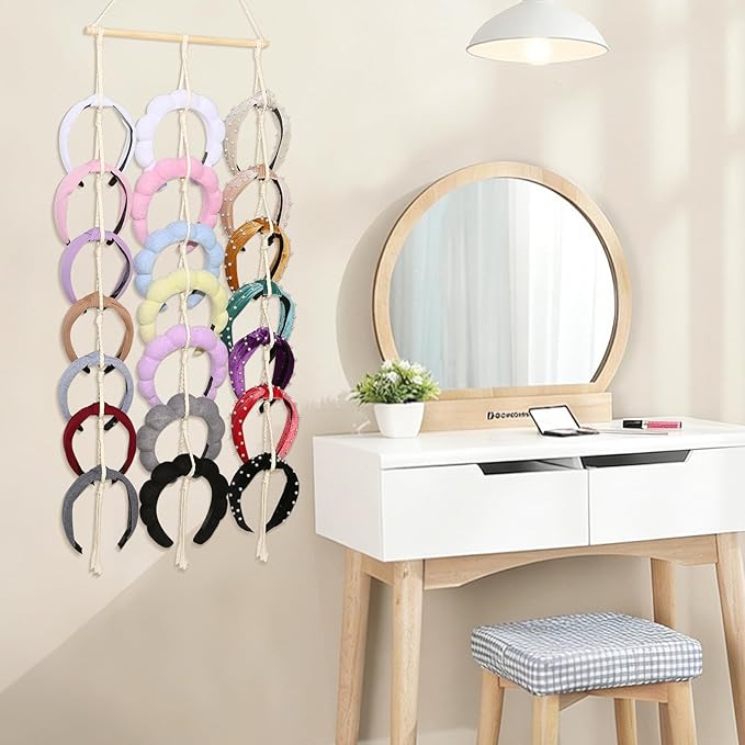 Headband Holder Organizer for Girl,Macrame Hairband Storage for Women,Boho Hair Hoop Display Hanging Hair Accessories Organizer Bedroom College Dorm Decor Wall Door