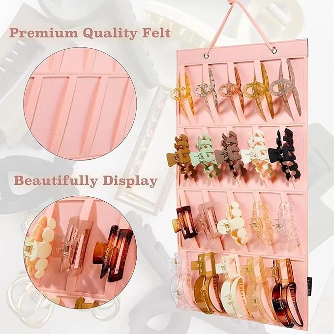 Hanging Claw Clip Organizer for Women Large Capacity Hair Bows Holder Hair Accessories Storage for Sunglasses, Hair Clips, Jewelry, Headbands, Claw Clips Organizer