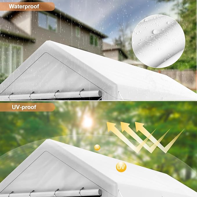 10x20 Carport, Heavy Duty Carports with Removable Sidewalls, Waterproof and UV-Resistant, Portable Outdoor Garage Shelter for Cars, Vehicles, and Boats (White)