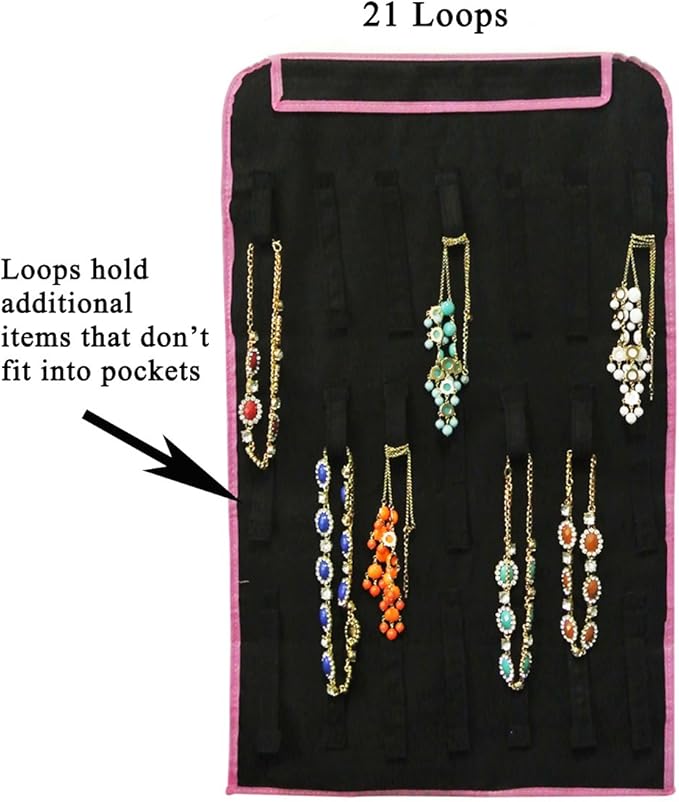 Wrapables® 28 Zippered Pockets Hanging Jewelry Organizer with 21 Holding Loops, Black