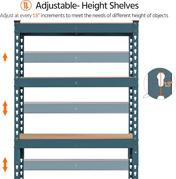 Topeakmart 5-Tier Utility Shelves, Metal Storage Shelves, Adjustable Shelving Units, Boltless Assembly, Garage Shelves Shed Shelving for Warehouse Shed Basement- Neptune Blue, 27.5 x 12x 60 Inch