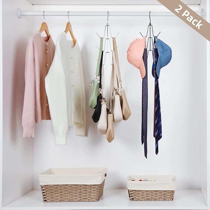 TOPIA HANGER Purse Hanger Organizer for Closet, 2-Pack Handbag Organizer Hanger, 360°Swivel Metal Purse Hooks, Bag Rack, Belt Organizer, Tie Rack, Scarf Hanger, Bag Storage Organizer, Black