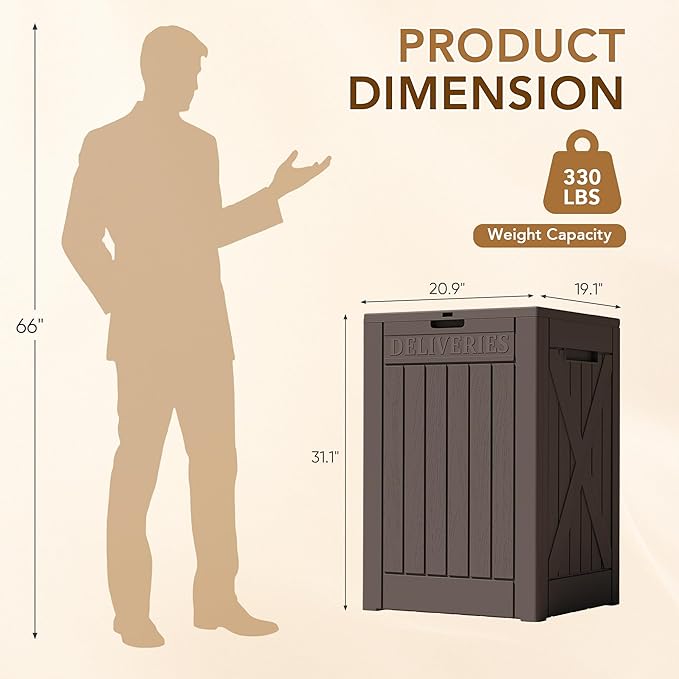 Lockable Outdoor Storage Box 52 Gallon, All-Weather Resin Deck Box for Patio, Garden, Pool, Organizes Furniture Cushions, Gardening Tools, Pool Accessories, Brown