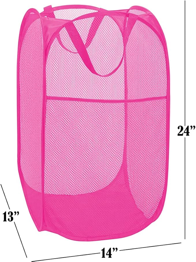 Deluxe Strong Mesh Pop up Laundry Hamper Basket with Side Pocket for Laundry Room, Bathroom, Kids Room, College Dorm or Travel Blush