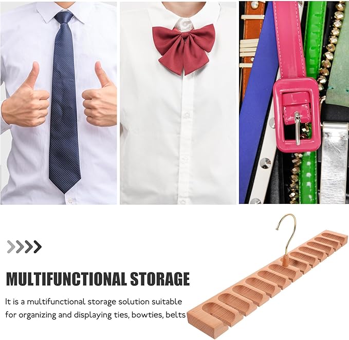 Veemoon Rotatable Large Capacity Belt Organizer and Tie Hanger, 12-Compartment Beech Wood Scarf and Belt Storage Rack for Closet, Multifunctional Men’s Accessory Organizer for Home