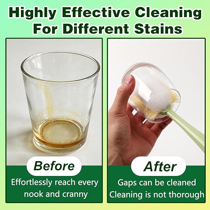 5-in-1 Bottle Cleaning Brush Set, Multifunctional Kitchen Lid Scrubber with Long Handle, Portable Brush Tools for Cups, Hard Bristle Sponge Head(2 Pack)