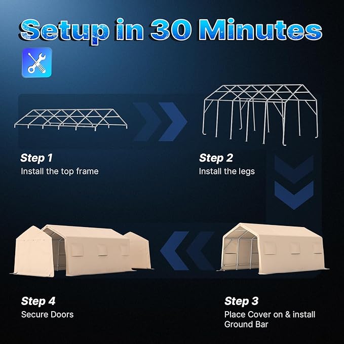 ADVANCE OUTDOOR 13x20 ft Garage Tent Carports with 2 Roll up Doors & Vents Outdoor Portable Storage Shelter for Vehicle Truck Boat Anti-UV Snow Resistant Waterproof, Beige