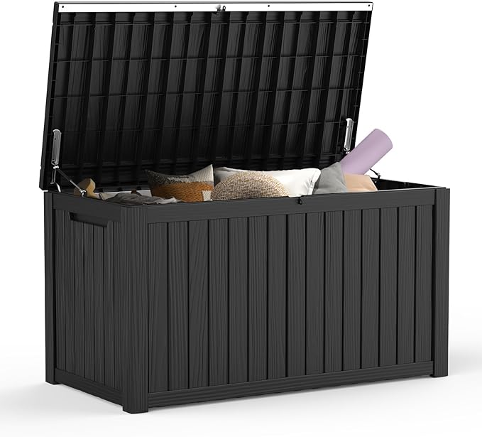 Mars Villa 180 Gallon Outdoor Storage Box, Large Waterproof Resin Deck Box for Patio Furniture Cushions, Pool Supplies, Gardening Tools, Lockable Storage Container, Weatherproof, UV Resistant, Black