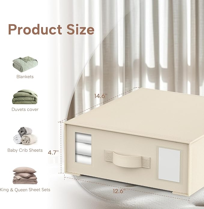 Criusia Bed Sheet Organizers and Storage, 8 Pack Foldable Linen Closet Organizer Box – Bedding Holder for Sheet Set (King/Queen Sizes), Duvet Covers, Blankets (Beige)