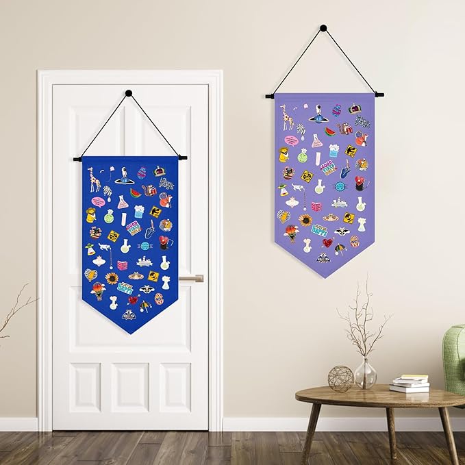 Kunyeah Wall Hanging Brooch Organizer Storage Case Colorful Canvas Pin Board Stand Enamel Pin Badge Hanging Holder Display Banner Earrings Collection Holder - Pins No Included (Purple)