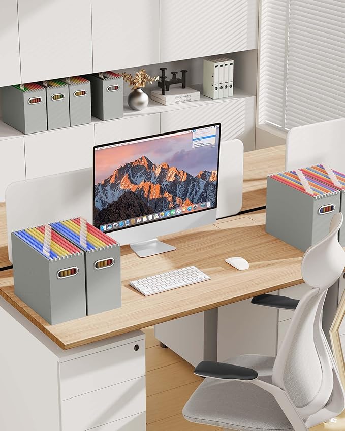 Oterri Cardboard File Organizer Box for Hanging File Folders Letter Size,File Box for Computer Desk,File Cabinet,Working Home,Office,Classroom (Grey, Letter Size - 6 Packs)