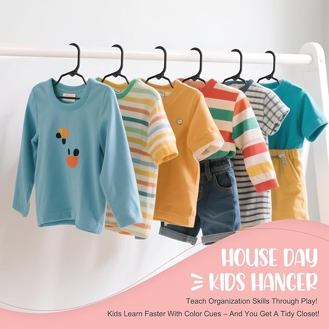 HOUSE DAY Baby Hangers 100 Pack - Durable Plastic Infant & Kids Clothes Hangers, Thin Compact Space-Saving Design for Nursery/Children's Closet, Toddler Small Hangers Black (Infant/Baby/Toddler/Kids)