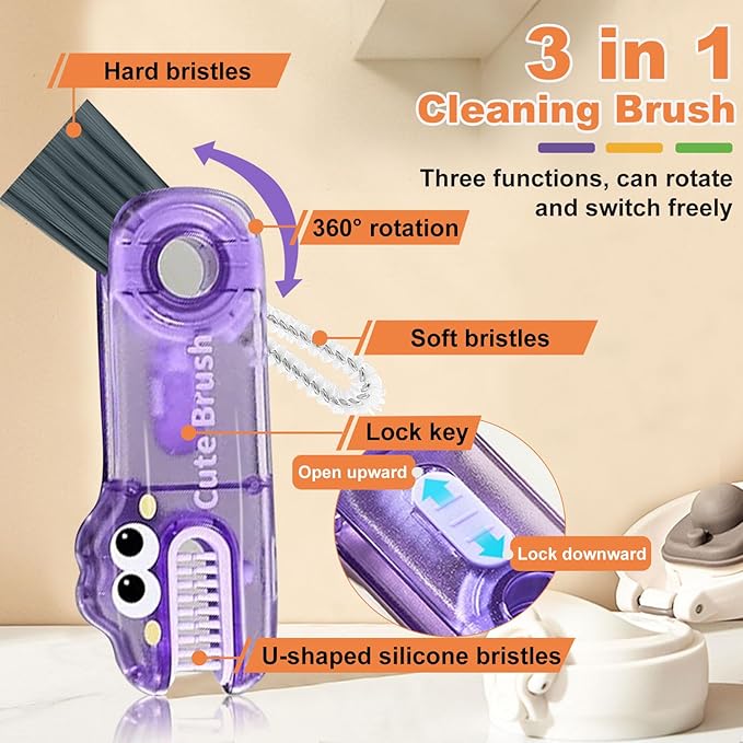 3 in 1 Cup Lid Cleaning Brush, Gap Cleaner Brushs - Home Kitchen Multifunctional Bottle Cleaning Brush Set, Portable Travel Bottle Lid Cleaner Tools