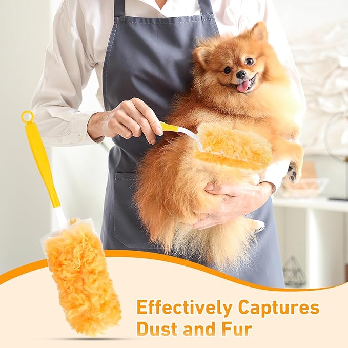 60 Count Heavy Duty Duster Refills for Swiffer, Multisurface 360° Larger Size Dusters with 4X Microfibers, Disposable Dusters for Pet, Cleaning Home, Blinds, Fans, Corners (60 pcs-Orange)