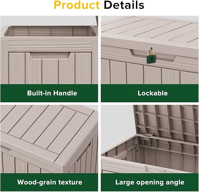 Outdoor Storage Deck Box Waterproof,45 Gallon Lockable Patio Package Delivery Bin as Seat, Resin Storage Container Bench for Furniture Cushions, Pool Accessories, Garden Tools, Grey