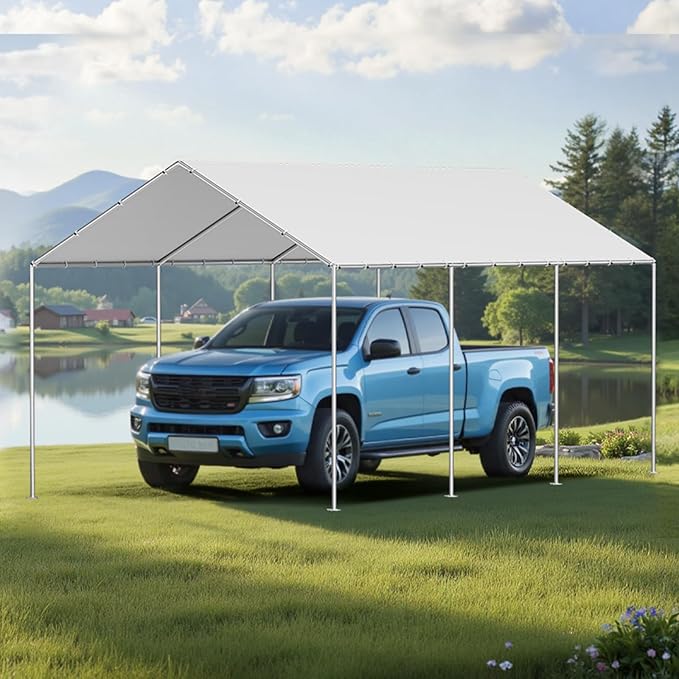 VEVOR Carport Replacement Canopy Cover, 10 x 20 ft Potable Garage Tent Top Tarp, UV-Resistant & Waterproof Car Shelter Tarp, Heavy Duty Car Port Cover with Ball Buggees, Grey, Frame Not Included