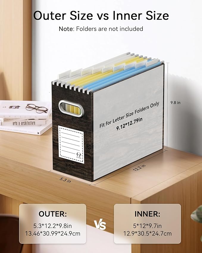 Oterri Cardboard File Organizer Box for Hanging File Folders Letter Size,File Box for Computer Desk,File Cabinet,Working Home,Office,Classroom (Brown Wood Grain Print, Letter Size - 6 Packs)