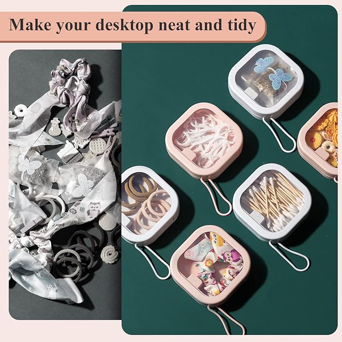 Kathfly 4 Pcs Pink Hair Tie Organizer Portable Hair Accessory Storage Containers Stackable Tie Bobby Pin Holder Home Cotton Swab Dispenser Accessories Jewelry Organizer Box