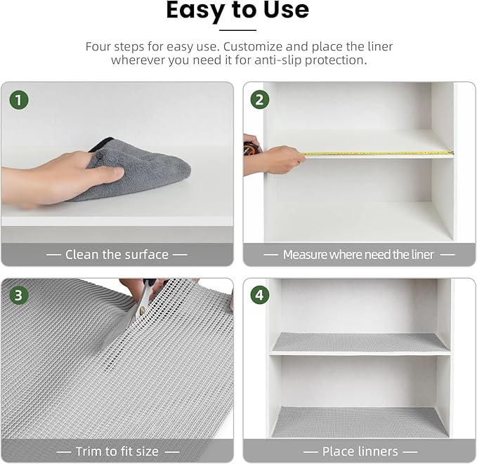 BAGAIL Drawer and Shelf Liner, 17.5 in X 20 Ft Non-Adhesive Shelf Liners for Kitchen Cabinets, Thick Strong Grip Liners for Desk, Shelves, Bathroom Drawers, Cabinet Protection - LightGrey