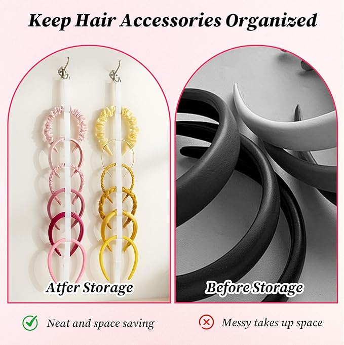 3 PCS Headband Holder Organizer Hanging Hairband Storage Vertical Headband Holder Wall Display Decor White Hair Hoop Display Hair Accessories Organizer for Girl Women Bedroom College Dorm Decor