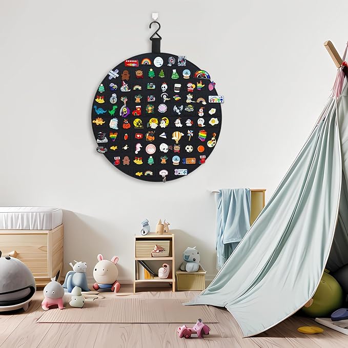 Collector Pin Board - Enamel Pin Hanging Display with 76 Slots (Black)