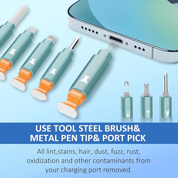 Ordilend for iPhone Cleaning Kit for Charging Port Cleaner, Multi-Tool iPhone Cleaner Repair Lightning Cable, Cell Phone Cleaning Kit for iPad, Connector, Speaker, Airpod with Storage Case, Mint