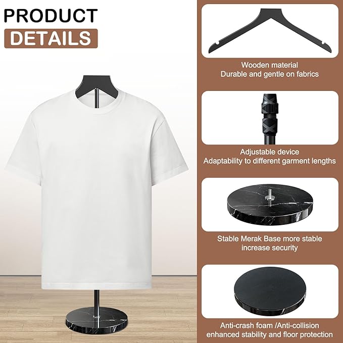 OLV 4 Pack Mannequin Torso with Marble Base, 18-34 Inch Adjustable Shirt Display Stand for Vendors Shop, More Stable High-end Dress Form Clothes Garment Rack, Jacket Coat Hanger Stand, Black