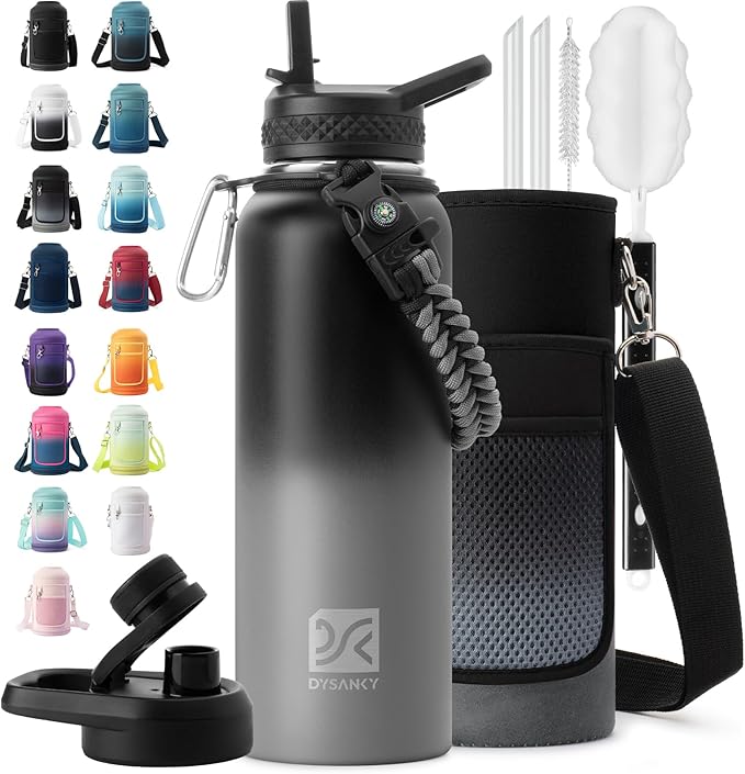 Insulated Water Bottle | Thickened Stainless Steel Vacuum Metal Portable Sports Water Jug for Gym and Hiking with Straw, Carrier Bag, Handle Strap | BPA-Free 40 oz