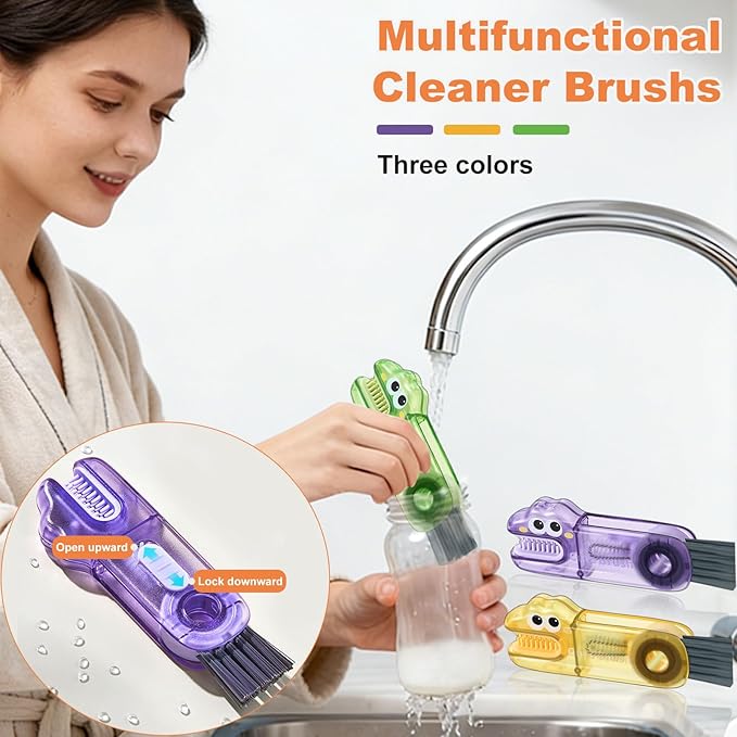 3 in 1 Cup Lid Cleaning Brush, Gap Cleaner Brushs - Home Kitchen Multifunctional Bottle Cleaning Brush Set, Portable Travel Bottle Lid Cleaner Tools