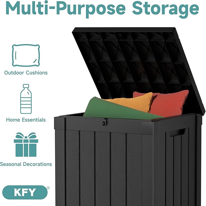 50 Gallon Waterproof Resin Deck Box, UV Resistant Outdoor Storage for Garden, Patio, Porch, Delivery（Black，50 Gallon）
