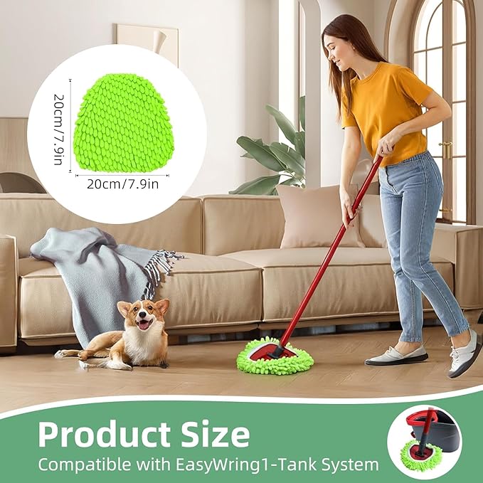 Spin Mop Heads Replacements for Ocedar Easywring 1 Tank System 3 Pack Chenille Mop Pad Spin Mop Refill for O Cedar Mop Head Replacement Green