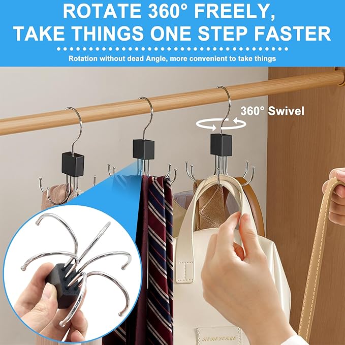 4pcs Rotatable Tank Top Hanger,Bra,Belt,Tie,Scarf Hanger for Closet, Multipurpose Holder Organizer and Storage Hook for Belt,Bra,Hat,Tank Top,Tie,Scarf,Purse