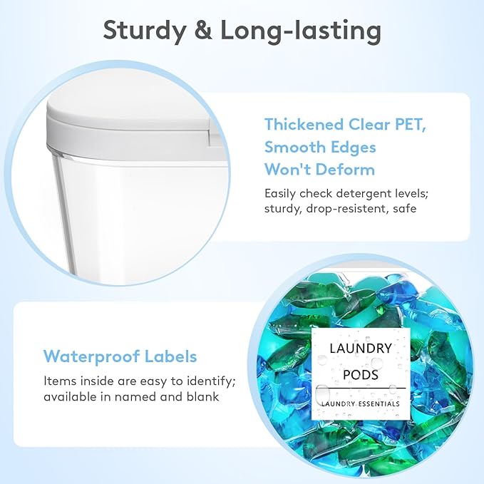 Lifewit 2 Pcs Laundry Pods Container with Pop-up Lid, Dryer Sheet Holder, Laundry Room Organization Storage Jars for Washing Powder, Soap, Scent Booster Beads, 2700 +4500ml/0.72+1.2gal