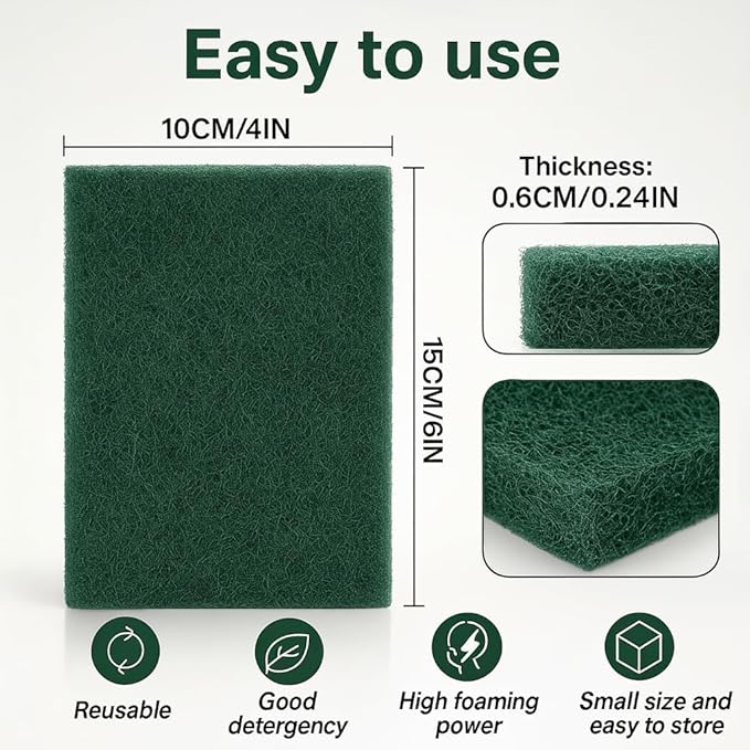 12-Pack Green Scrub Pads (5.91"x3.94"x0.24") - Non-Scratch Oil-Resistant, Multi-Functional for Kitchen/Bathroom/Grill & Oven