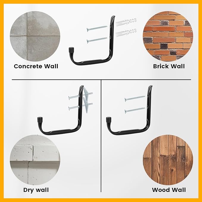 8-Pack Heavy Duty Garage Hooks for Hanging 50 lbs, 8” & 3.5” J Utility Hooks for Garage, Large Metal,Heavy Duty, Black