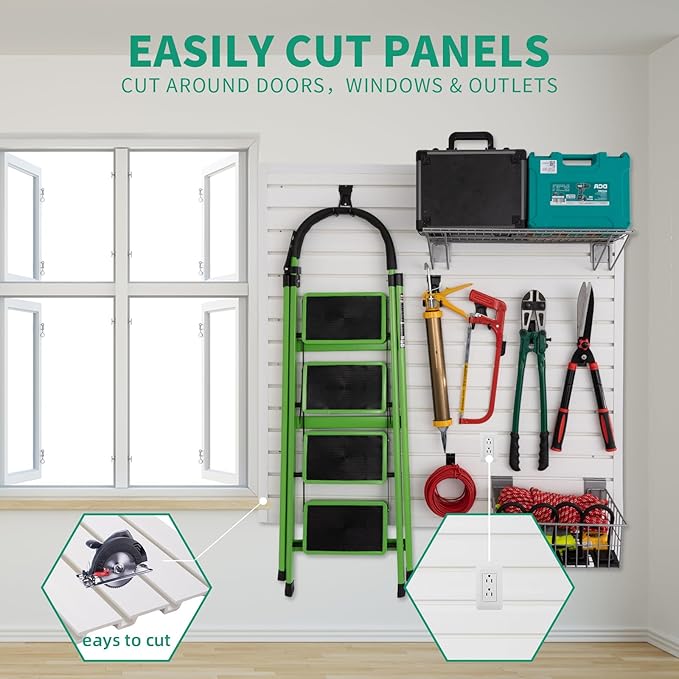 Slatwall Panel 4x2 ft Garage Slat Wall Storage Systems, White Slat Wall Paneling Garage Organizer Storage, Garage Tool Organizer Wall Mount Storage & Organization Products PVC Wall Panels Slat Board