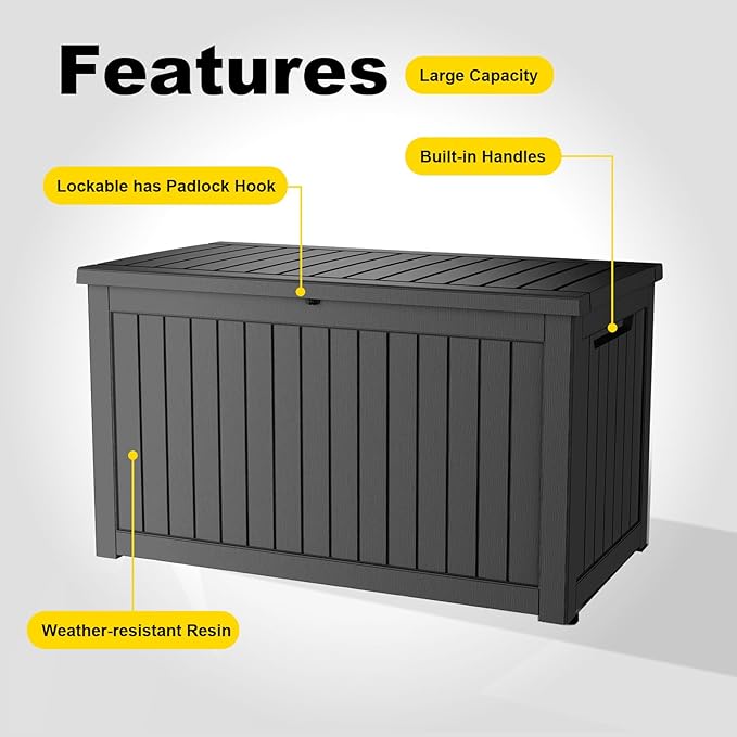 ROJIK Outdoor Storage Housing Deck Box - Waterproof Patio Furniture, Garden Tools, Cushions, Pool Accessories Storage Bench with Lockable Lid and Side Handles (Black 238 Gal)