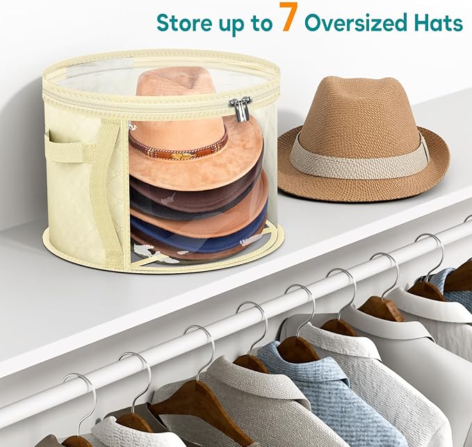 AOODA Oversized Clear Hat Storage Bag for Women, Holds up to 7 Caps Cowboy Hat Organizer for Closet, Wide Brims Hat Case with Carrying Handles (Yellow)