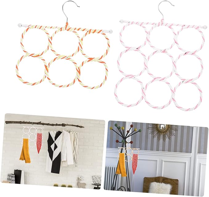 2pcs Foldable Scarf Hanger Multi-Functional Ties and Accessories Organizer for Closet Space-Saving Design Rotation for Scarves Belts and More Mixed Colors