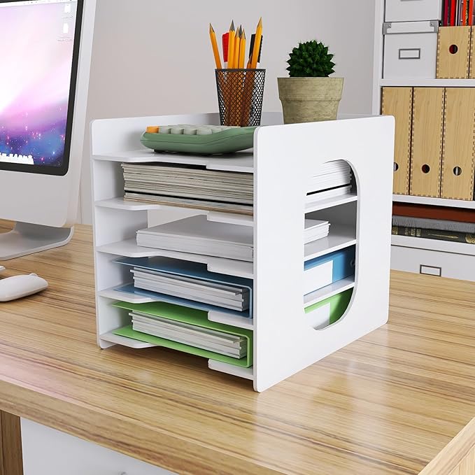 Natwind 5 Tier 10”x12” Scrapbook Paper Organizer For Desk,White File Organizer,Office Desk Organizers,Stackable Letter Tray,Paper Sorter,Document Storage Rack for Home Office School Classroom