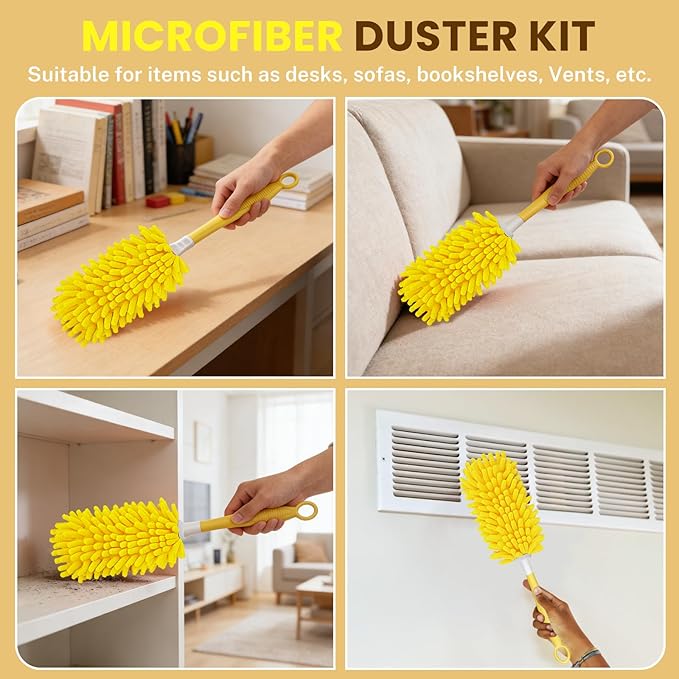 SetSail Dusters for Cleaning 4pcs Small Microfiber Duster Refills with 1 Handle Reusable Duster Refill Compatible with Swiffer Washable Duster Cleaner Kit for Furniture, Blind