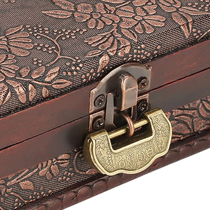 5-Inch Wooden Lock Box, Vintage Keepsake Box with Lock and Key, Small Locking Decorative Box for Jewelry Necklace, Earrings
