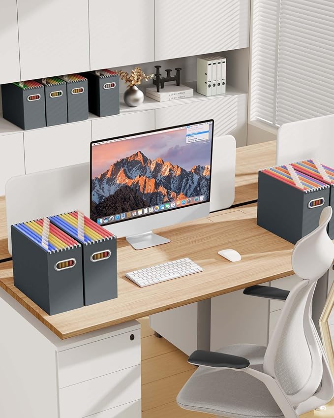 Oterri Cardboard File Organizer Box for Hanging File Folders Letter Size,File Box for Computer Desk,File Cabinet,Working Home,Office,Classroom (Dark Grey, Letter Size - 6 Packs)