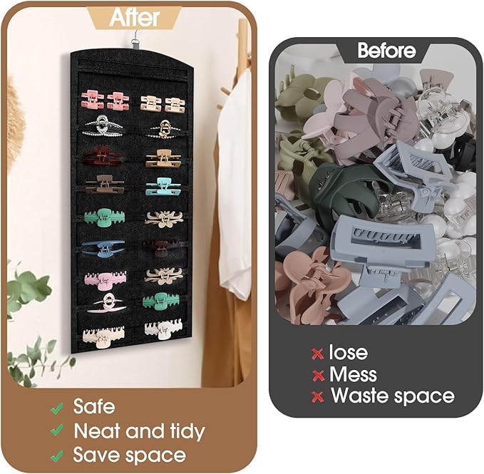OAOLEER Claw Clip Organizer, Double-Sided Hair Clip Organizer Storage For Girls Women, Hanging Claw Clip Holder Hair Clip Display for Closet, Wall, Door Room Jewelry Shop (Black)