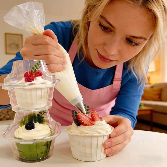 100 Pack Individual Cupcake Containers Plastic Cupcake Boxes Cupcake Holders Stackable Deep Dome Cupcake Carrier