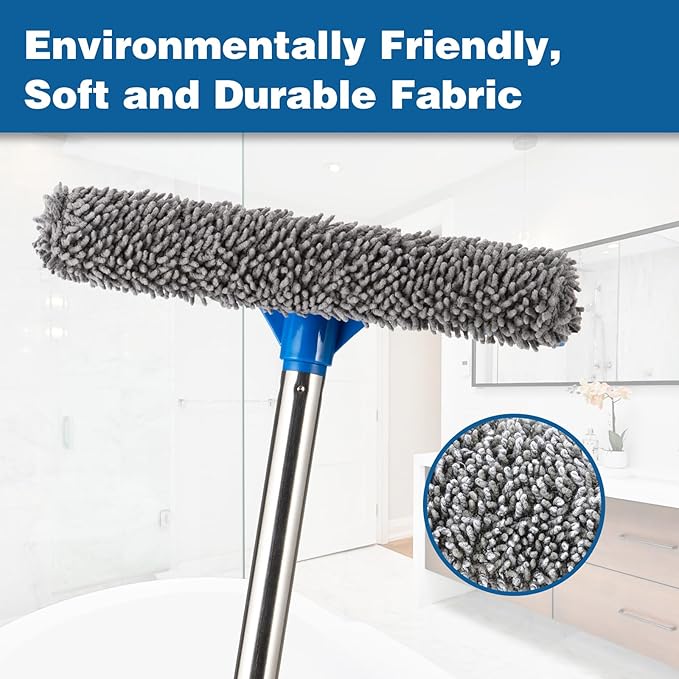 30"-59" Window Squeegee,2 in 1 Squeegee Window Cleaner with Long Stainless Steel Handle,Sponge Car Window Squeegee for Gas Station, Glass,Shower,Outdoor High Window Cleaning (Green) (51 inch)