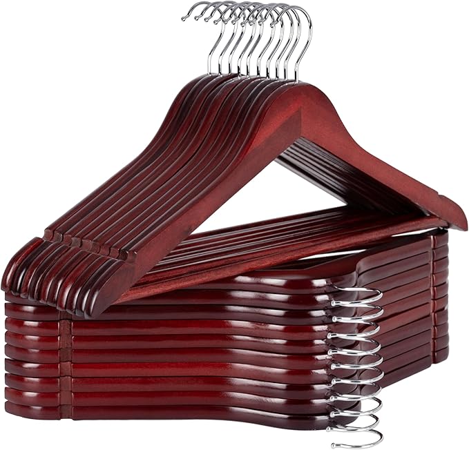 StorageWorks Wooden Hangers 20 Pack, Wood Coat Hangers for Closet, Heavy Duty Clothes Hangers for Suits, Shirts, Pants, Jackets, Dark Cherry Color
